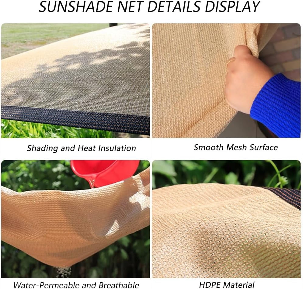Manss Shade Cloth for Garden Plants Outdoor 10x20 ft, 85% Beige Shade Screen Fabric for Pergola/Pool, Sunshade Privacy Canopy of Backyard/Balcony/Deck, Heat Resistant Mesh Sun Cover