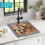 KRAUS Bellucci 18 Granite Composite Workstation Drop-In Top Mount Single Bowl Kitchen Bar Sink in Metallic Grey with Accessories