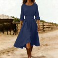 thumbnail image 5 of Aellinatey Women's linen dress, cotton dress, ruffled long-sleeved round neck dress, beach vacation outfit., 5 of 9