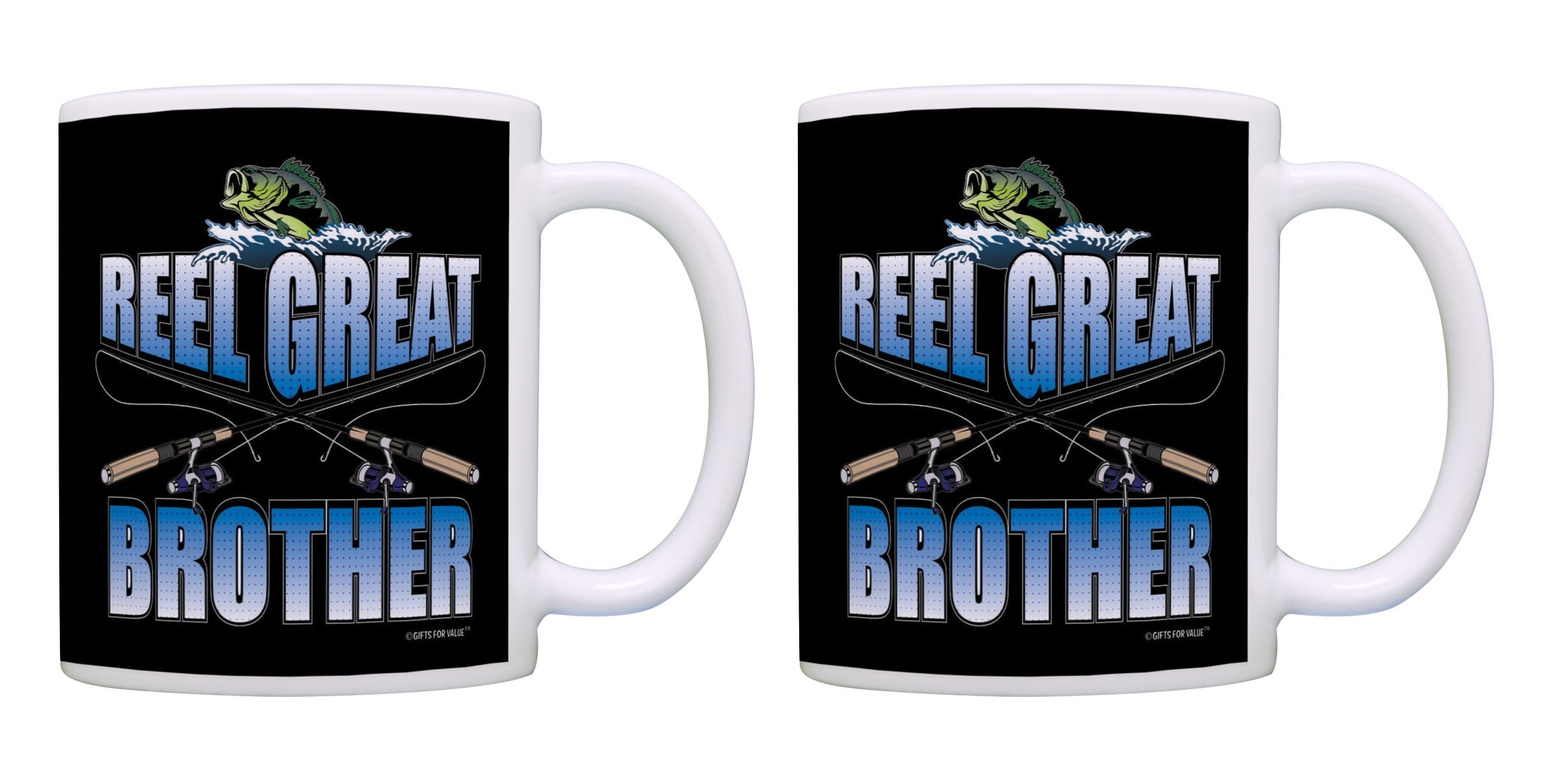 ThisWear Funny Brother Mug Set Reel Great Brother Bass Fishing Mug 11 ounce 2  Pack Coffee Mugs Black 