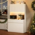 thumbnail image 2 of Bingirl Kitchen Pantry Cabinet with Charging Station, Large Kitchen Pantry with Microwave Countertop and LED Lights, Tall Cabinet with Storage Drawers, 2 of 7