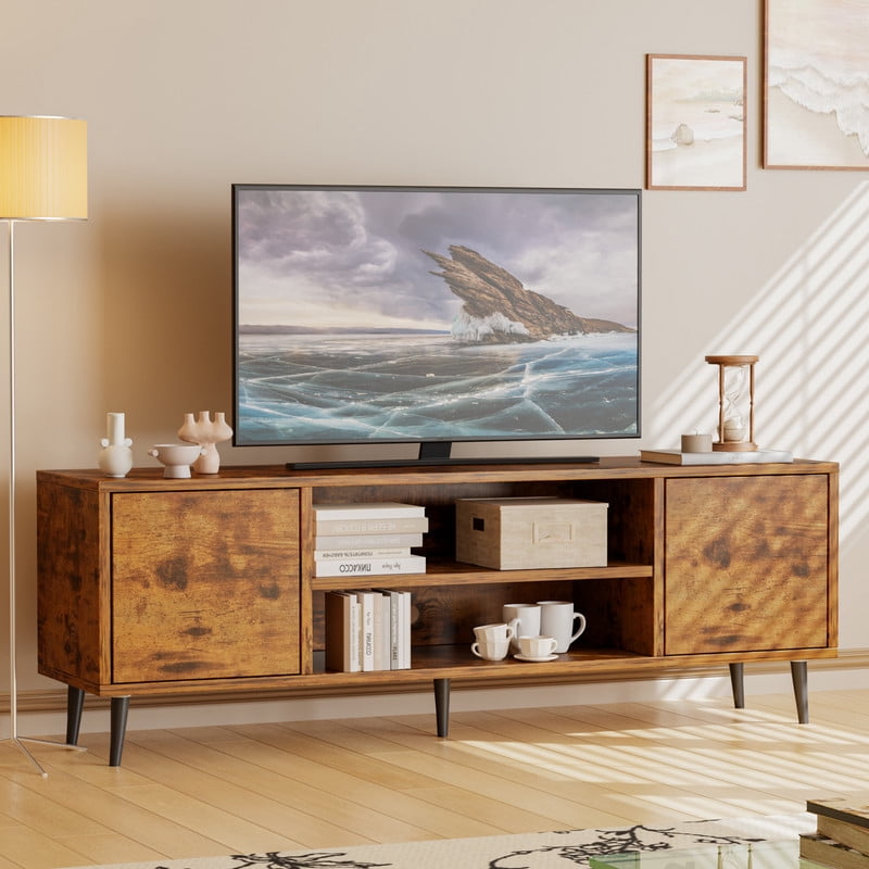Vineego TV Stand for 65 Inch TVs, Rustic Oak Storage Cabinet with Drawers & Cord Management, Entertainment Center for Living Room