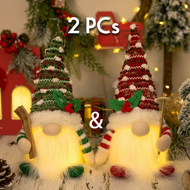 1 ~ 5 uds LED brillante Gnomo lentejuelas muñeco sin rostro regalo decoraciones navideñas 2024 luz nocturna hogar adorno de árbol de Navidad Año Nuevo(2pc Red Green as picture