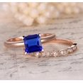 thumbnail image 3 of 1.75 Carat 6mm Princess Cut Blue Sapphire And Moissanite Diamond Halo Bridal Set in 10k Rose Gold, 3 of 4