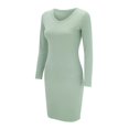 thumbnail image 6 of Manxivoo Summer Dresses Women Casual Long Sleeve Bodycon Dresses V Neck Ribbed Knitted Short Dresses Slim Fit Solid Color Mini Party Dress Green, 6 of 10