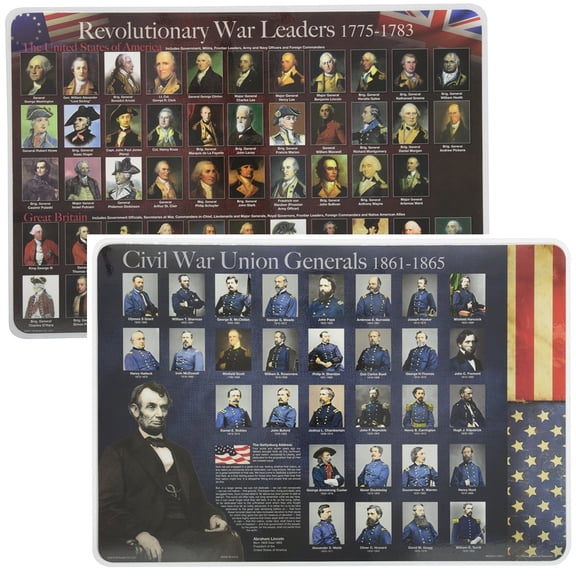 Painless Learning Educational Placemats Sets Civil War Generals and Revolutionary War Leaders Placemat Non Slip Washable