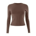thumbnail image 3 of Thredzr Scoop Neck Tops for Women Basic Oversized Loose Loose Tees Casual Soft Y2k Comfort Lightweight Sexy Sweatshirt 06# Brown S, 3 of 4