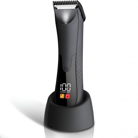 XIRQI Groin Hair Trimmer-Electric Manscape Trimmer For Men,Waterproof Ball Trimmer For Pubic/Body/Groin Grooming With Ceramic Blade,LED Light,Charging Base-Black