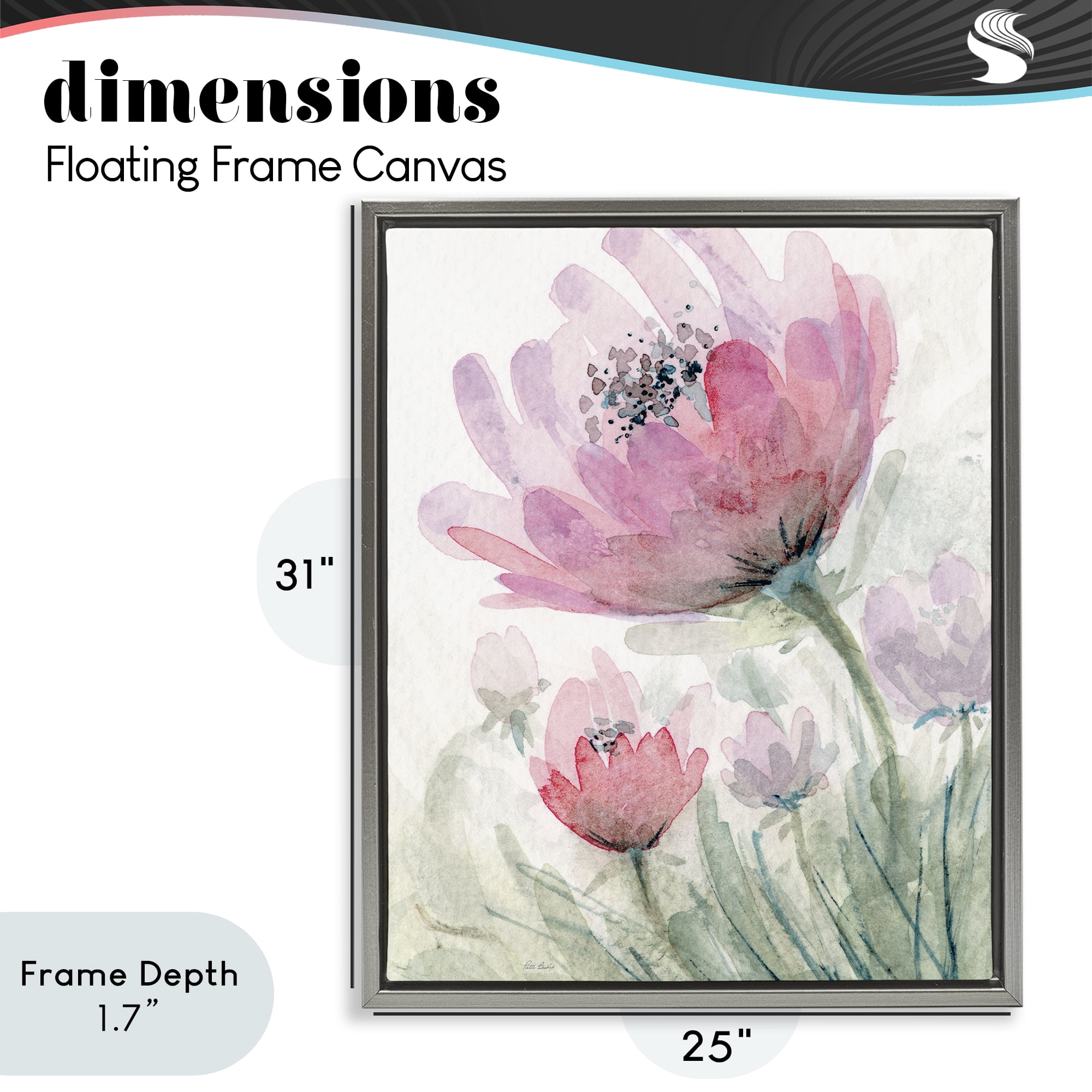 Stupell Industries Pink Flower Blossoms Gray Framed Floater Canvas Wall Art, design by Patti Bishop