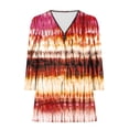 thumbnail image 5 of Penkiiy Women's Tie-Dye Print Tops 3/4 Roll Sleeve Shirts V Neck Blouses Tunic Top S Multicolor, 5 of 5