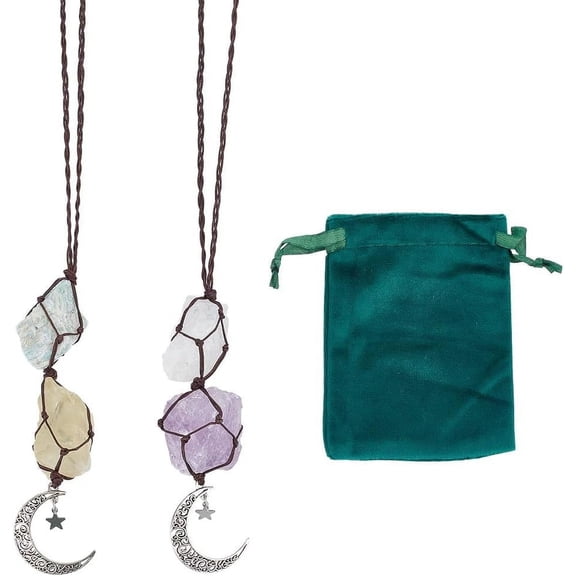 1 Set 2 Pcs Gemstone Hanging Ornaments 2 Styles Chakra Stones Hanging Ornaments Car Rear View Mirrors Decor for Home Wall Window Decor Car Interior Decoration