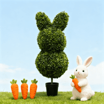 35.4in Easter Bunny Artificial Topiary - Potted Faux Greenery Decor, Easter Holiday Accent for Home, Patio Garden Seasonal Ornaments Indoor & Outdoor