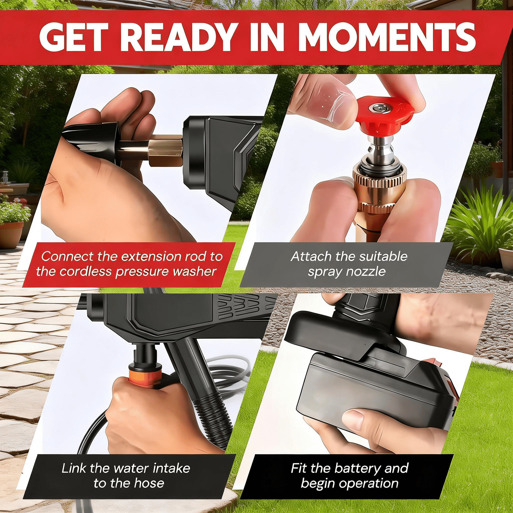 MQHUAYU Cordless Pressure Washer, 2 Replaceable 96V Batteries, 1000 PSI 1.5GPM Portable Handheld Cleaner with 2 Nozzles & Soap Tank, Electric Power Washer for Car, Garden, Patio & Outdoor Cleaning