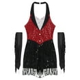 thumbnail image 3 of TSSOE Women Sparkly Jazz Prom Latin Dance Leotard Halter Backless Tuxedo Bodysuit with Metallic Gloves Red XXL, 3 of 7