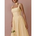 thumbnail image 5 of Elegant Yellow Sleeveless Square Neck A-Line Midi Dress With Ruched Waist, 5 of 16