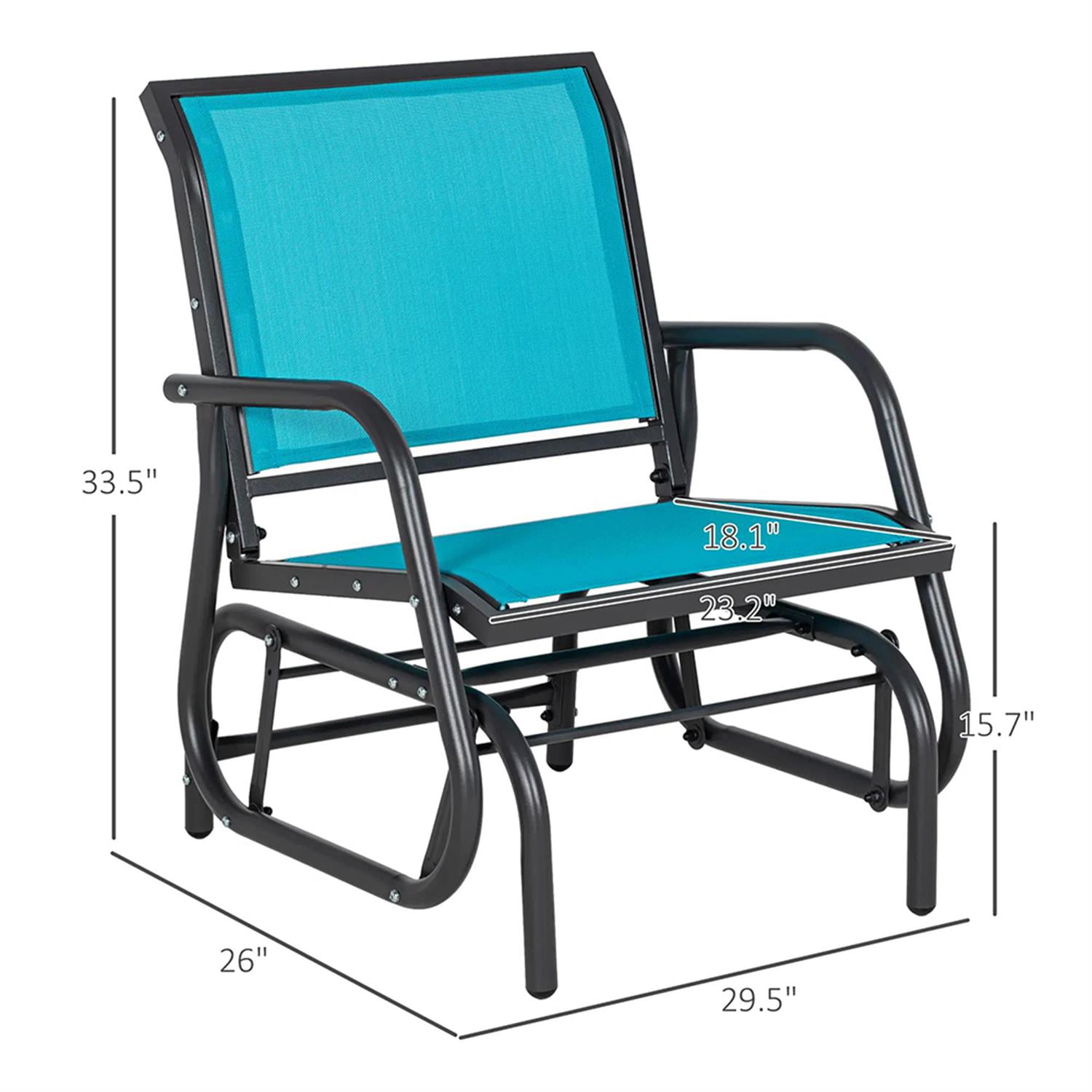 Demi Bonn Outdoor Glider Chairs, Metal Frame Swing Glider Chair with Breathable Mesh Fabric, Curved Armrests and Steel Frame for Garden, Poolside, Backyard, Balcony, Blue