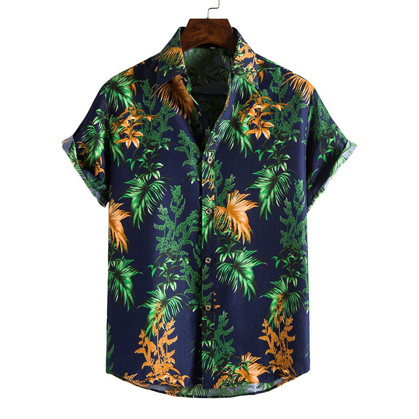 Men Leaf Print Hawaiian Shirts Tropical Beach Pocket Shirt Big and Tall ...