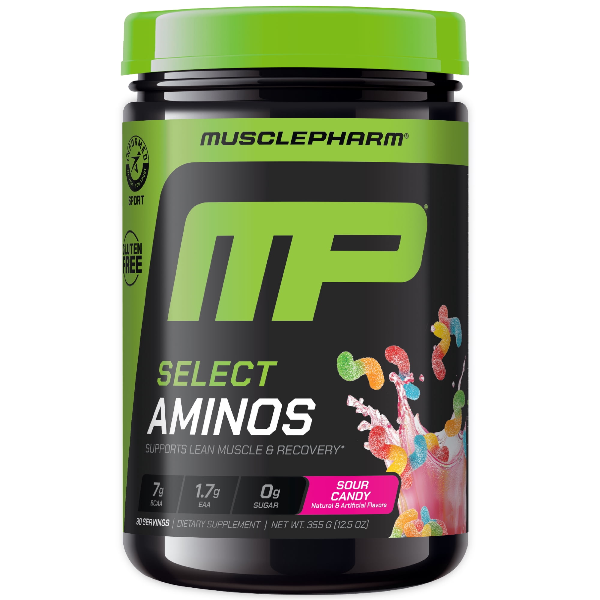 Muscle Pharm Select Aminos -EAA + BCAAs, Post Workout Essential Amino Acids Powder, Pre Workout Energy Supplement for Men & Women with Branched Chain Amino Acids, 30 Servings, Sour Candy Flavor