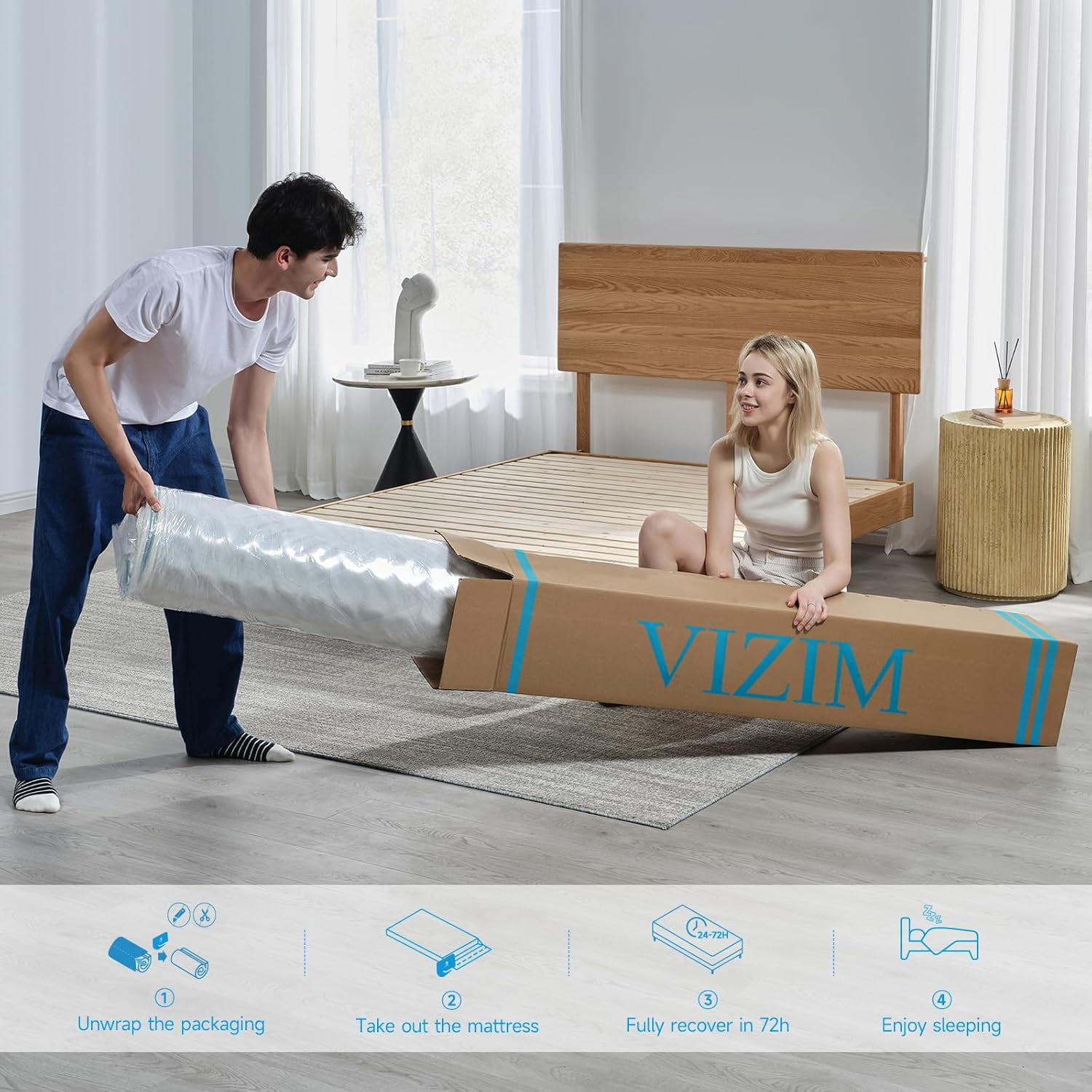 Twin Mattress, VIZIM 12 Inch Hybrid Mattress,Individual Pocket Springs & Comfort Memory Foam, Twin Size Bed for Pressure Relief & Targeted Support, Medium Firm