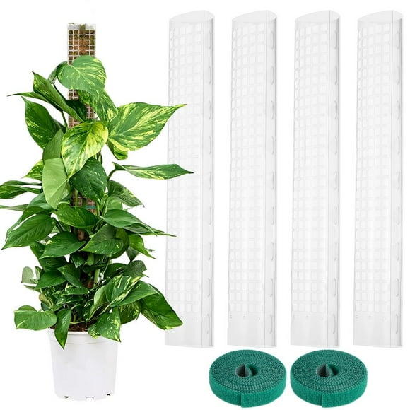 4 Pcs Plastic Moss Poles, 24in Clear Sphagnum Moss Sticks for Indoor Climbing Plants, Stackable Hollow Plant Supports with 10ft Ties, Plant Moss Poles for Monstera