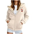 thumbnail image 5 of GaThRRgYP Women's Warm Plush Jacket for Travel,Women's Fashionable Printed Fleece Hooded Sweatshirt Jacket Beige L, 5 of 8