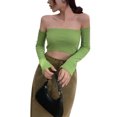 thumbnail image 1 of Mialoley Female Summer Solid Color Tops,Boat Neck Blouse Pullover with Long Sleeves, 1 of 3