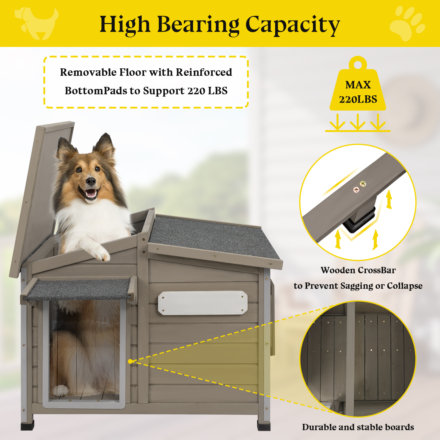 Gowoodhut 43" L Dog House Outdoor, Large Wooden Dog Kennel Indoor with Window