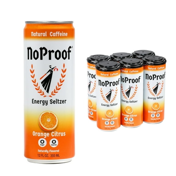 NoProof Energy Orange Citrus 100% Naturally Flavored Energy Seltzer, Cocktail and Mocktail Mixer, 12fl oz, 6ct
