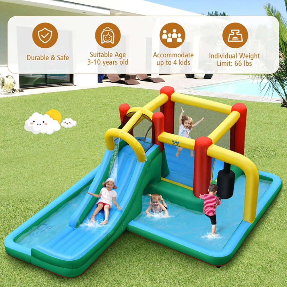 Aimee Lii Inflatable Water Slide Climbing Bounce House with Tunnel and 735W Blower, Playhouse for Kids Outdoor