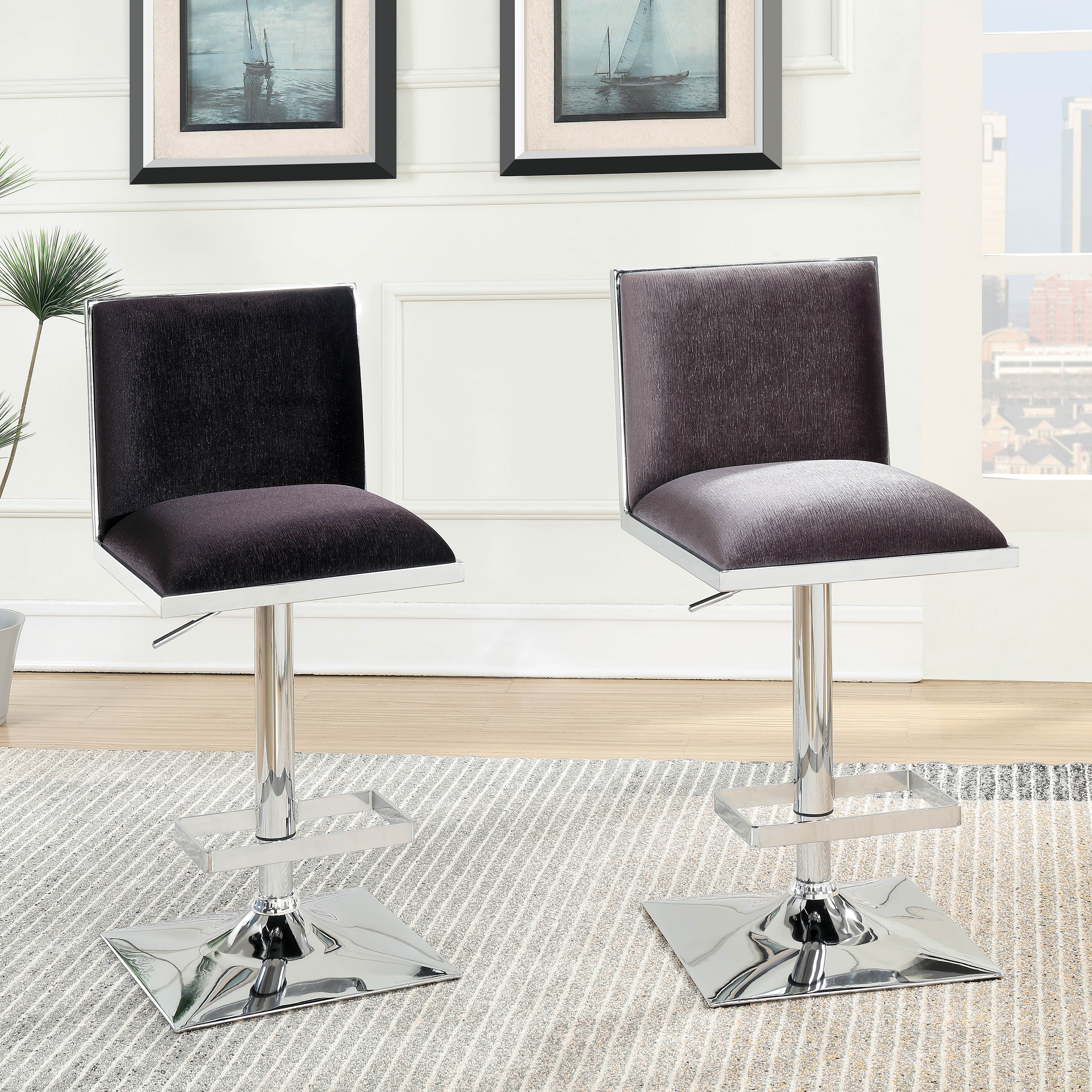 Furniture of America Pacine Contemporary Padded Swivel Bar Stool, Gray