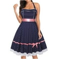thumbnail image 2 of Lolmot Women 50s 60s Vintage Sleeveless Polka Dot Solid Color Cocktail Swing Dress Retro Audrey Hepburn Evening Rockabilly Prom Party Dress Formal A-line Mid-Length Dress, 2 of 5