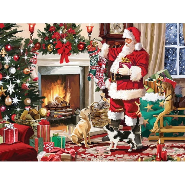 Pintura De Diamantes De Imitación Completa, Kit De Punto De Cruz De Pintura De Diamantes para Adultos Imagen De Papá Noel/Dormitorio/Decoración De La Pared del Hogar Sala De Estar, 40X30cm