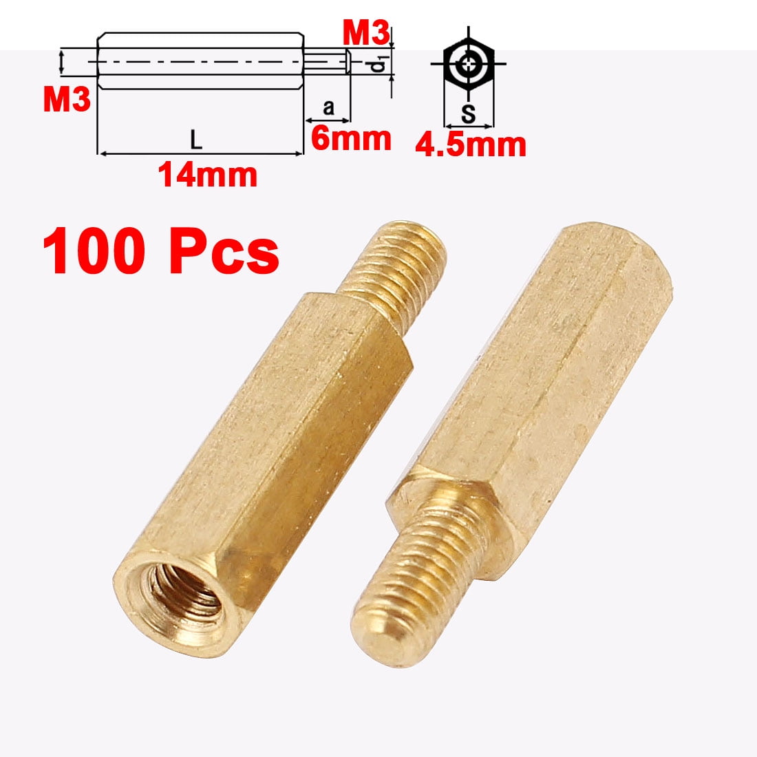 100pcs M3 20 6mm Male Female Thread Brass Hexagonal Spacer Screws Pillar PCB