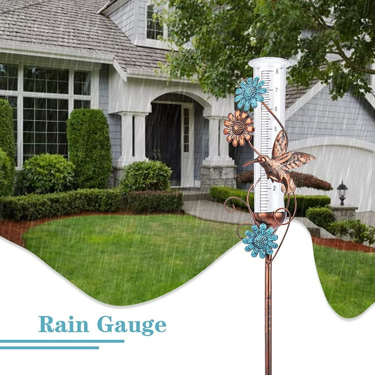 Hummingbird Rain Gauge Garden Stake 36.22" Metal Outdoor Decoration Plastic Tubes for Garden Yard Outdoors Fence Decoration
