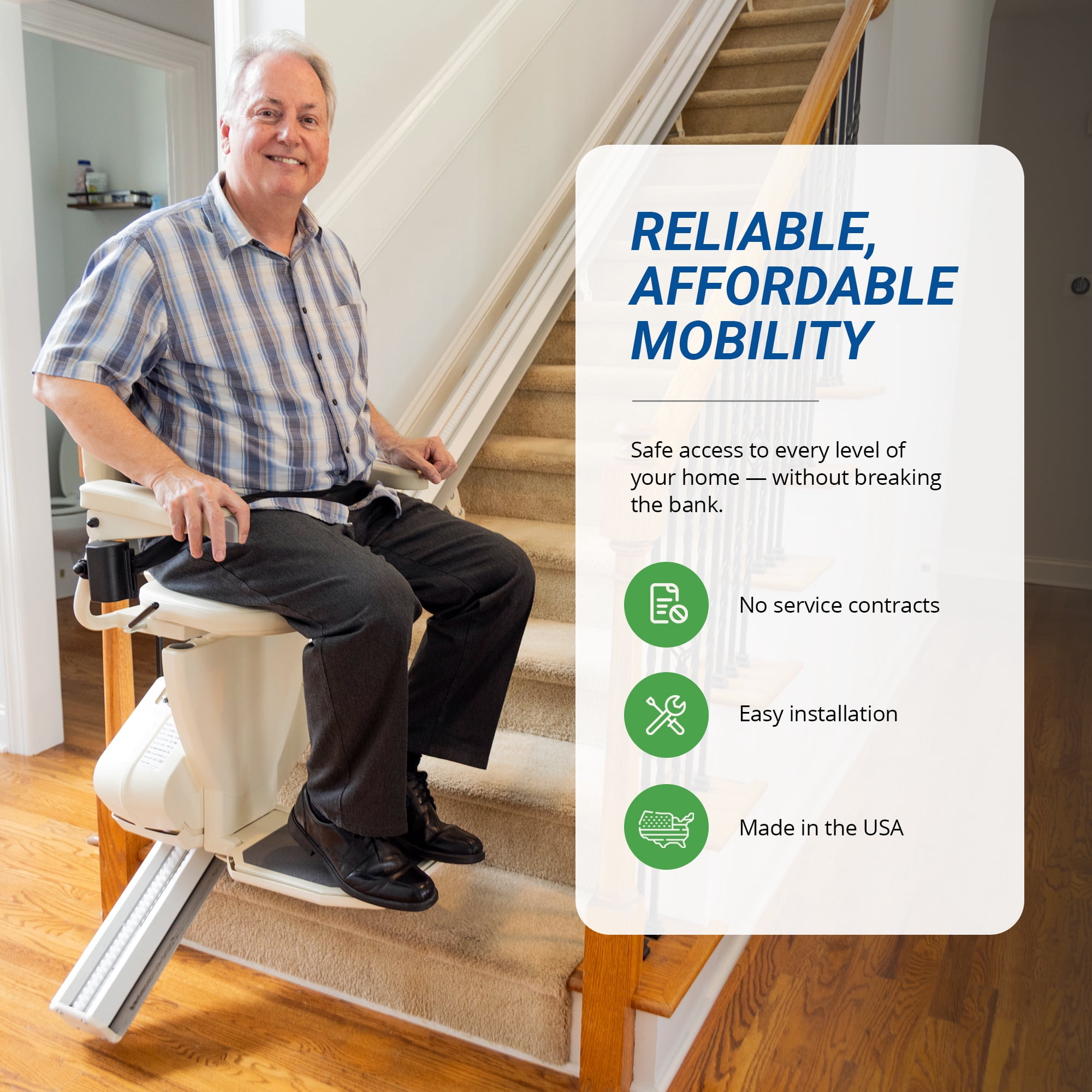 AmeriGlide Rave 2 Self Installable Stair Lift, 350lb Capacity, Flip-Up Swivel Seat, Footrest Sensor