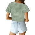 thumbnail image 3 of Women Buttons Down V Neck Short Sleeve Knotted Solid Color Shirt, 3 of 3