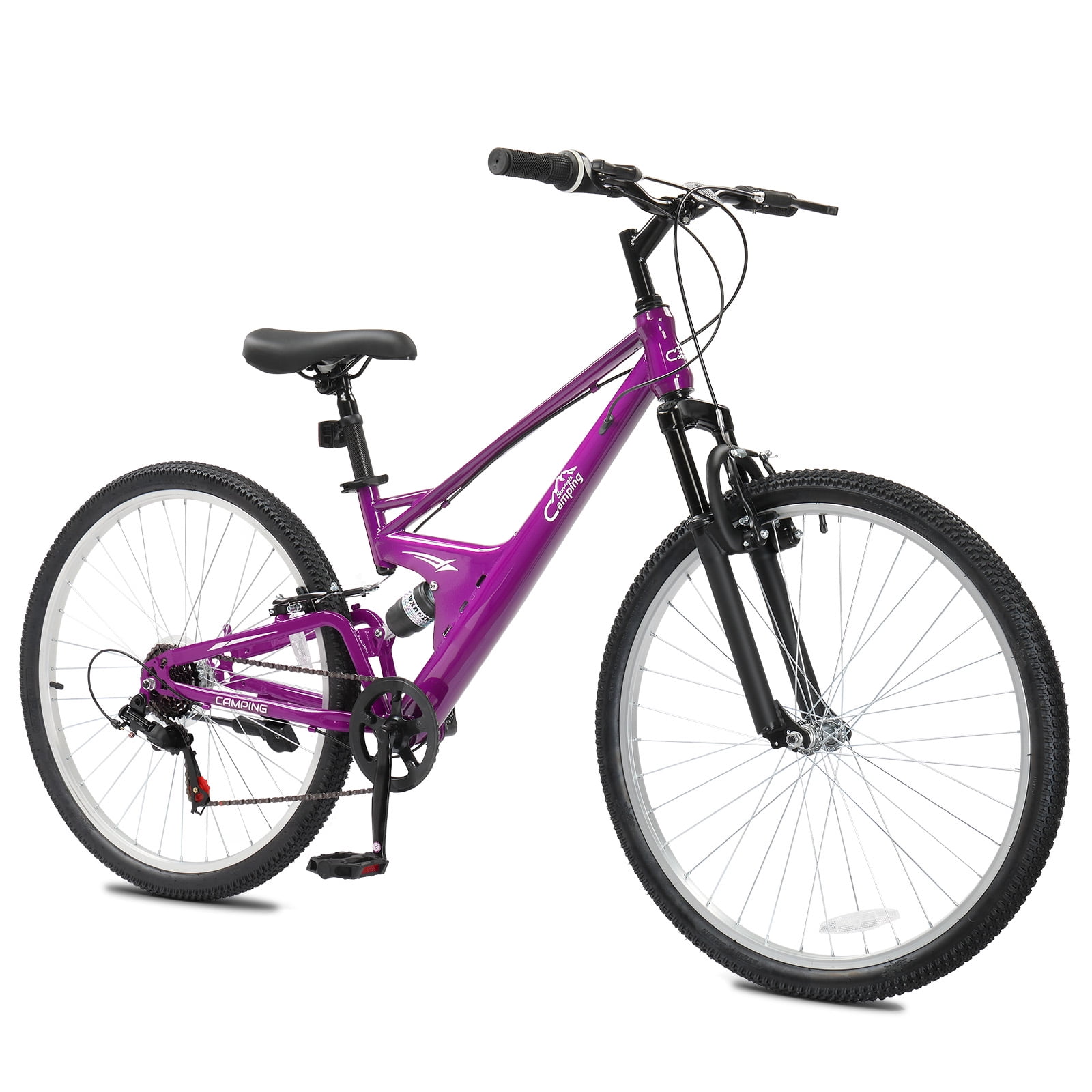 UBesGoo 26 Inch Adult Mountain Bike, 7 Speed Twist Shifter, Dual Front Rear Shock Absorber, Dual V-Brakes, High Carbon Steel Frame, Purple