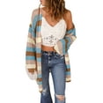thumbnail image 1 of ZAXARRA Women's Open Front Cardigan Sweaters Fashion Striped Contrast Color Cable Knit Fall Lightweight Outwear Coats, 1 of 4