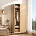 thumbnail image 5 of Ktaxon 2 Doors Fluted Wardrobe Armoire Closet with Hanging Rod, Wood Modern Drawer Shelf Elegant Oak Finish Closet with Metal Handles, Farmhouse to Mid Century Style, 5 of 11