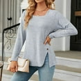 thumbnail image 2 of ZyeKqe Square Neck Tops for Women Long Sleeve Shirts Side Split Dressy Casual Blouses Loose Fitted Spring Top, 2 of 6