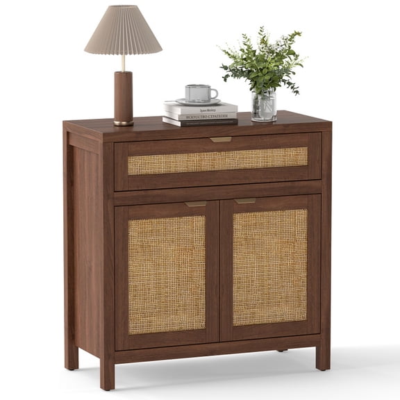 Furnibear 31" Boho Sideboard Buffet Cabinet with 1 Drawer and Adjustable Shelves for Living Room Dining Room - Brown