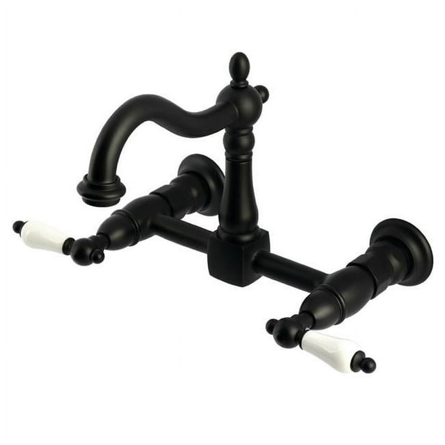 Kingston Brass KS1260PL Heritage Two-Handle Wall Mount Kitchen Faucet, Matte Black