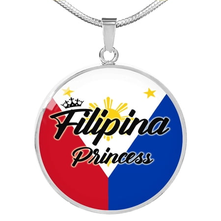 Filipina Princess Circle Necklace Stainless Steel 24 Inch Chain Silver Tone or Gold Tone