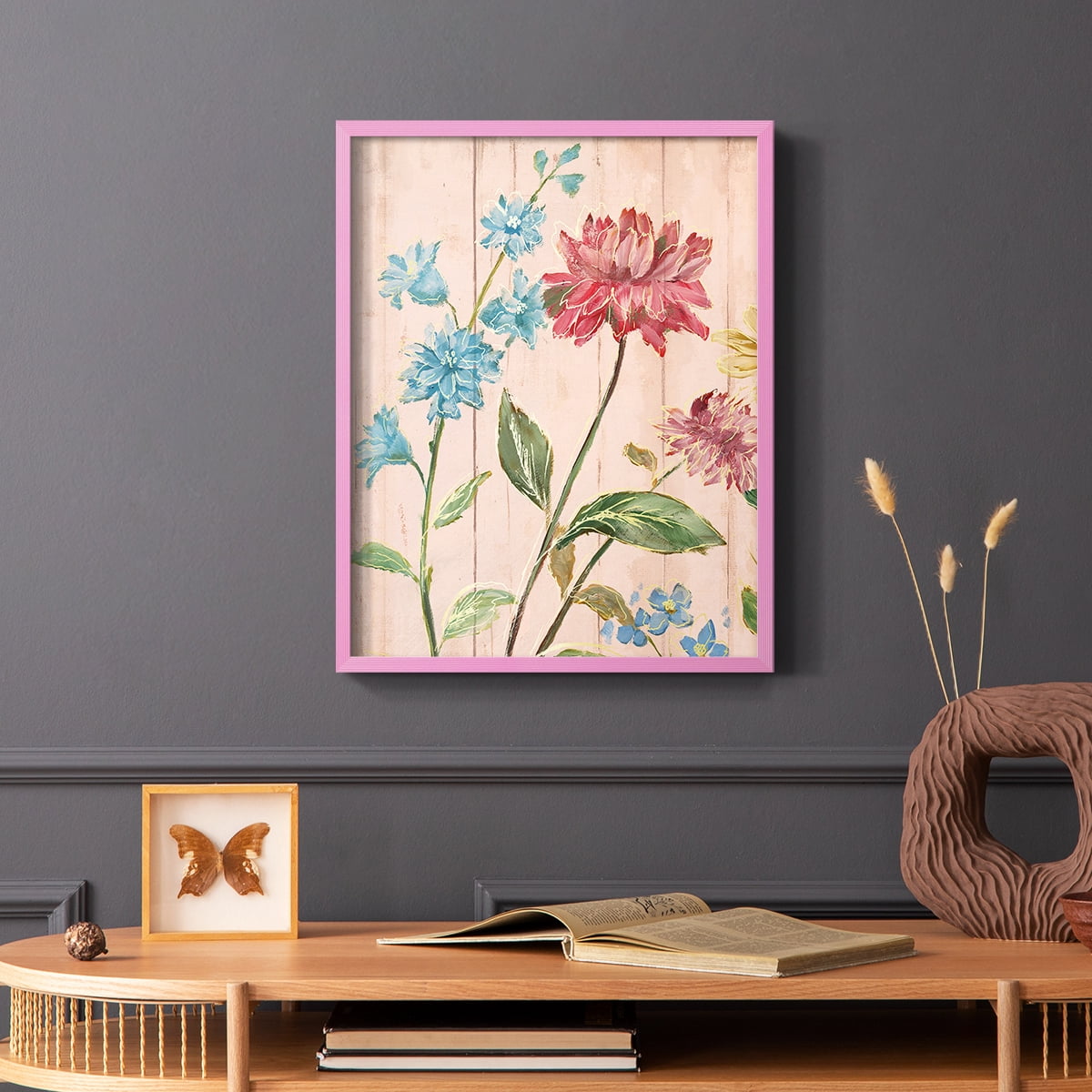Wildflower Flutter I Framed Print - Solid Wood in Single Picture Frame Solid Wood 2 Framed Print