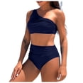 thumbnail image 3 of Women's High Waisted Bikini Sets for Women Tummy Control Swimsuits Neon Two Piece V Neck Drawstring Bathing Suits Gibobby(L,Navy), 3 of 9