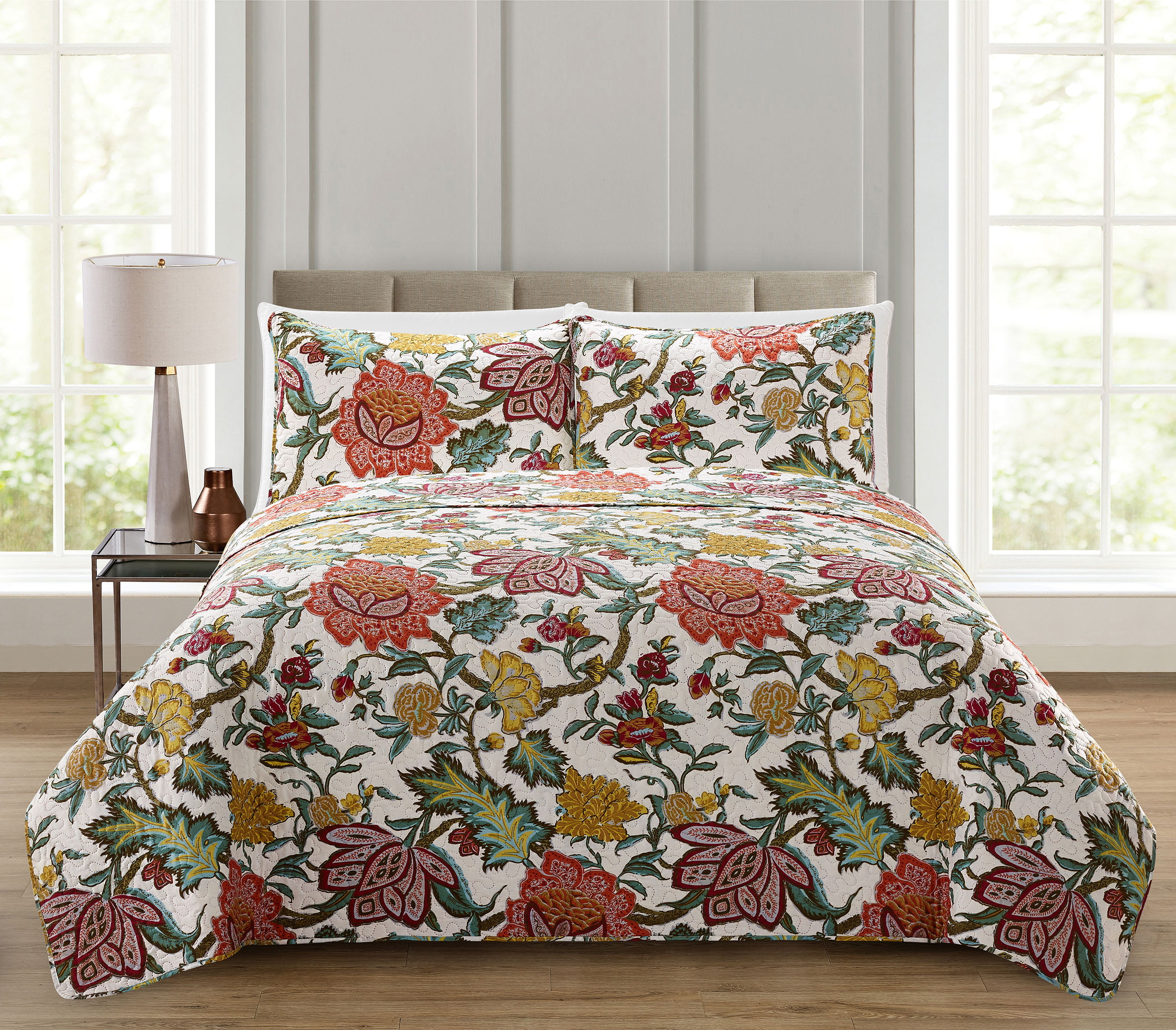 Details about   Lantern Quilted Coverlet & Pillow Shams Set Traditional Chinese Print 