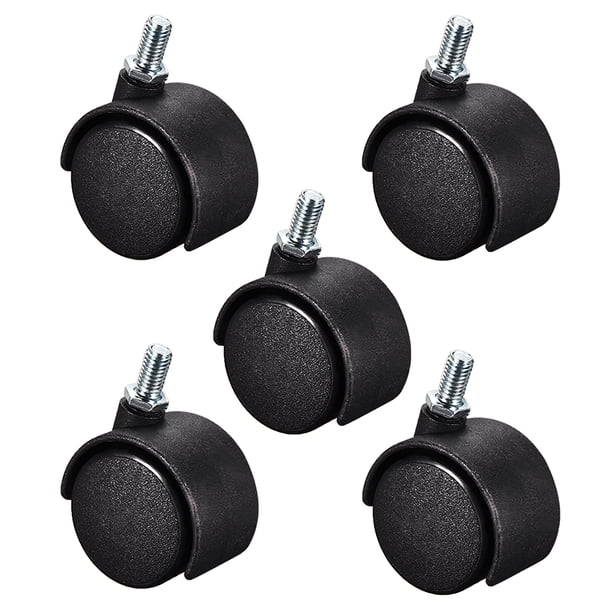Ruedas de muebles de 1.6 pulgadas de nylon con vástago roscado M8 x 15 mm, capacidad de 33 lbs cada rueda, 5 piezas
