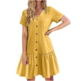 thumbnail image 1 of Puntoco Vestido De Manga Corta Con Cuello En V, Vestido De Playa De Manga Corta Plisado Con Cuello En V De Color Sólido Suelto Para Mujer Amarillo Xxl, 1 of 7