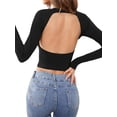 thumbnail image 4 of hirigin Women's Spring Autumn Slim Crop Tops Solid Color Long Sleeve O Neck Backless T-shirt, 4 of 6