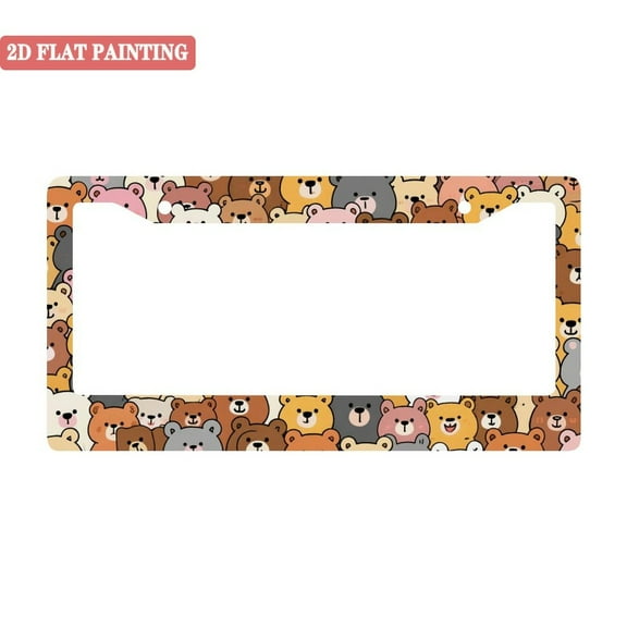 1Pack License Plate Frames with Cute Cartoon Bears Pattern Includes Screws & Caps Full Accessories Included Size 6.3x12.2inch(16x31cm)